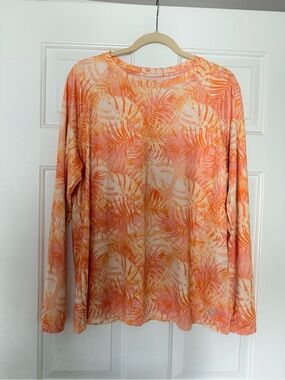Reel Legends Orange and white Tropical-Print Long Sleeve Tee